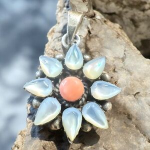 Pink Opal & Moonstone Sterling Silver Pendant